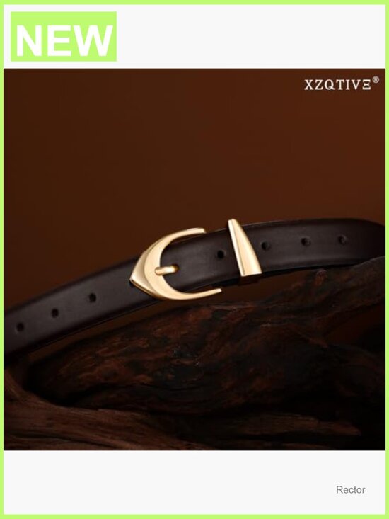 Genuine Leather Fashion Belt with Horseshoe Gold Buckle, Adjustable main image 6